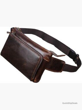 Oil Wax Cowhide Genuine Leather Waist Pack Fanny Bag for Travel Sports Running
